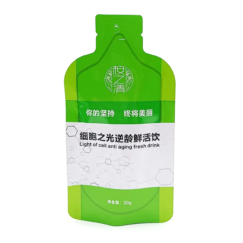 Bolsa de bebida de colágeno para plantas, bolsa de plástico de aluminio con forma especial personalizada, 30ML