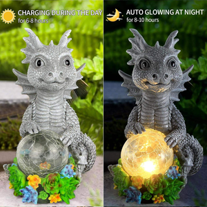 ソーラーガーデン屋外彫像 魔法の球を持ったドラゴン ソーラーLEDライト付き - Product Image 3