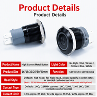 Sakelar Tombol Tekan LED Logam Hitam Pengunci Otomatis Arus Tinggi Ith20A Tahan Air Tahan Debu Pemasangan Panel 22mm 25mm