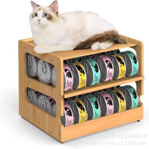 Double Layer Solid Wood Pet Food Storage Rack Stackable Cat Food Organizer Household Wooden <b>Shelf</b> - Product Image 1