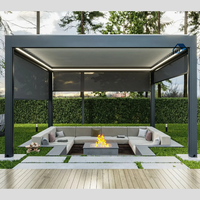 Système de couverture de pergola bioclimatique en aluminium avec côtés rétractables, toit à lamelles imperméable, cadre thermolaqué
