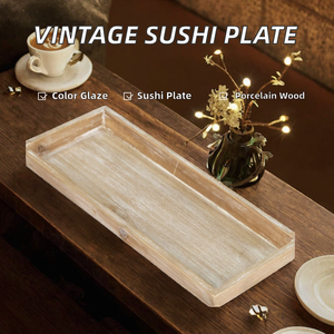 Assiette de service rectangulaire jetable écologique en porcelaine de 10 pouces, couleur bois vintage, pour sushis, idéale pour les restaurants - Product Image 2