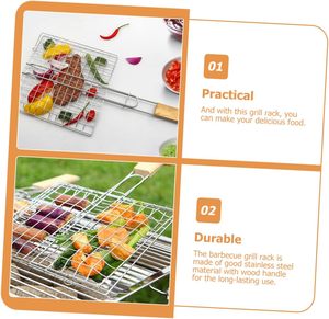 Panier de barbecue en acier inoxydable avec poignée en bois pour légumes, viande, fruits de mer, outil de barbecue pour le camping en plein air - Product Image 3