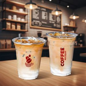 Vasos Desechables de PET de Pared Simple de 12 oz para Bebidas Frías con Tapa Impresa Personalizada de 98 mm de Diámetro, Vasos de Plástico con Tapa de Tamaño Personalizado - Product Image 1