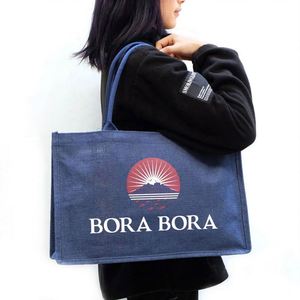 Sac de shopping réutilisable en jute naturel avec logo personnalisé imprimé - Product Image 2