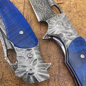 Cuchillo Táctico Personalizable Blue Dragon, Hoja de Acero de Damasco de Alta Calidad, No Intercambiable, Madera Sólida Estable DIY - Product Image 3