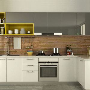 Armoire de <span class=keywords><strong>cuisine</strong></span> modulaire en acrylique blanc en forme de L avec évier, tiroir <span class=keywords><strong>coulissant</strong></span> et crédence en contreplaqué - Product Image 1