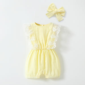 Venta al por mayor Boutique verano <span class=keywords><strong>niñas</strong></span> recién nacido Babi 100% algodón muselina mameluco con diadema bebé <span class=keywords><strong>niñas</strong></span> volante mono - Product Image 5