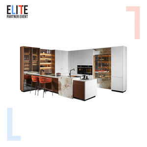 Armoires de cuisine modernes en stratifié de couleur chêne brun <span class=keywords><strong>et</strong></span> blanc haut de gamme avec comptoir en ardoise <span class=keywords><strong>et</strong></span> robinet - Product Image 2