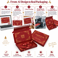 Boîte d'expédition en carton ondulé rouge personnalisée pour Noël avec logo doré, emballages cadeaux de fin d'année pour marques festives et paniers d'hiver