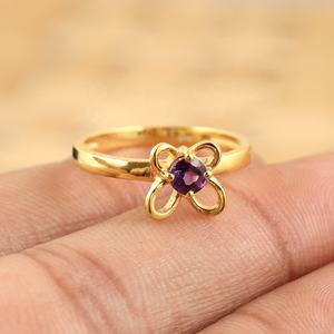 Belle bague à motif de fleur d'améthyste, bague tendance plaquée or avec pierre précieuse, élégante bague à motif de fleur d'améthyste, bijoux plaqués or - Product Image 1