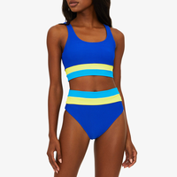 Ensemble de bikinis triangle taille haute à bretelles épaisses et fixes, en tissu côtelé rayé color block, écologique, pour femmes actives 2