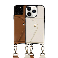 Coque de téléphone à bandoulière en cuir avec portefeuille pour iphone 14 pro max
