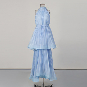 <span class=keywords><strong>Vestido</strong></span> Bettergirl 2026 para Ramadán, de lujo ligero, color <span class=keywords><strong>azul</strong></span> claro, con cuello alto y plisado. - Product Image 2