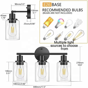 Lampe murale décorative de style américain pour salle de bain d'hôtel, avec <span class=keywords><strong>abat</strong></span>-<span class=keywords><strong>jour</strong></span> en verre LED E27, cône en verre transparent et fer forgé - Product Image 2