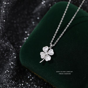 Alta calidad 925 plata esterlina joyería de moda corazón trébol de cuatro hojas circón lindo colgante collar para mujer - Product Image 4