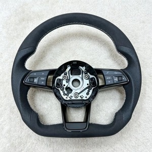 Volante Deportivo S-line de Fondo Plano en Cuero Genuino, Accesorio para Auto Compatible con Audi A6 C7 <span class=keywords><strong>A3</strong></span> A4 B8 B9 S5 A5 A7 A8 Q3 Q7 - Product Image 1