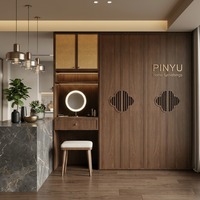 Armoire en bois à lattes style peinture à l'encre orientale Zen, avec coiffeuse intégrée et meuble de rangement, pour appartement de services, taille sur mesure