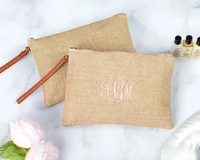 Pochette de voyage portable en toile de jute avec fermeture éclair pour cosmétiques, trousse de toilette, sac de rangement pour maquillage tendance pour femmes