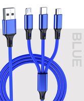 Câble de charge USB 3 en 1 durable, design tressé en nylon, pour téléphone portable universel multifonction/type-C/Android