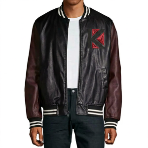 <b>Men's</b> High School Designer Varsity <b>Jackets</b> Custom Chenille Embroidery Cow Milled Leather Stand Black Brown <b>Canvas</b> Kalan Fashion - Product Image 1