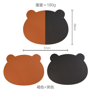 แผ่นรองจานหนังลายหมีน้อยทรงกลมสีชมพู กันน้ำมัน ทนความร้อน สำหรับวางถ้วยชา ชาม จาน - Product Image 4
