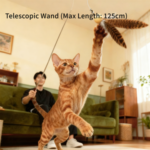 AFP Großhandel Indoor Interactive Pet Cat Teaser Zauberstab Spielzeug Real Natural Feather 360 Grad Windmühle Erweiterbarer Cat Teaser Wand - Product Image 3