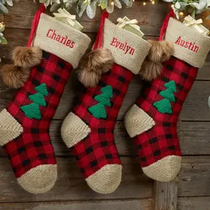 Dệt Kim Buffalo Kiểm Tra Kẻ Sọc Jumbo Giáng Sinh Stockings Monogram Kẹo Quà Tặng Treo Trang Trí Lưu Trữ Đan Stockings