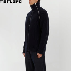 Cut And Sew Wool Mock Neck Full <b>Zip</b> <b>Up</b> <b>Jacket</b> Men Heavyweight Knit Jumper Men'S Outerwear Sets Clothing Manufacturers Bulk - Product Image 4