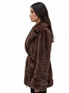 Cappotto da Donna in Finta Pelliccia di <span class=keywords><strong>Visone</strong></span> e Volpe <span class=keywords><strong>con</strong></span> Colletto a V e Cintura, Giacca Invernale Spessa e Calda a Maniche Lunghe - Product Image 3