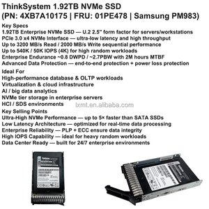 01PE478 4XB7A10175 Thinksystem U.2 PM983 1.92TB NVMe SSD 솔리드 스테이트 드라이브 내장형 엔터프라이즈 SSD - Product Image 1