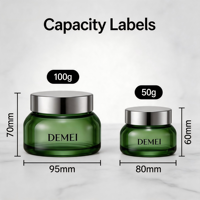 Ensemble d'emballages cosmétiques en verre vert personnalisés OEM avec bouchon en caoutchouc et sérigraphie, capacités 100ml/200ml/50g/100g pour toner, sérum et crème
