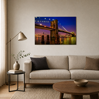 Nouvelle toile murale de nuit de la Pont de Brooklyn, New York, 90x60cm, Acrylique brillant moderne, Paysage urbain, Décoration intérieure, Vente en gros