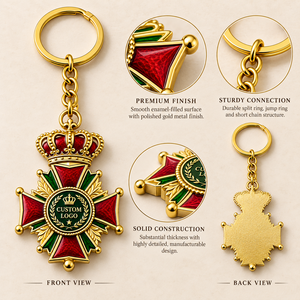 Porte-clés personnalisé en métal style couronne, plaqué or et argent, avec logo personnalisé, souvenir de luxe, mousqueton - Product Image 3