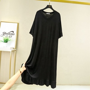 Vestido de punto, sencillo, recto, manga corta, venta al por mayor, vestido de mujer de verano de talla grande - Product Image 2