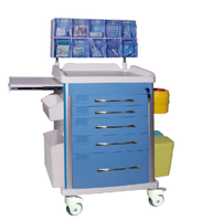Chariot médical d'anesthésie en acier au carbone OEM, revêtement poudré, avec verrouillage central, 5 tiroirs, roulettes silencieuses, pour hôpital et clinique