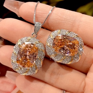 Wholesale Eco-friendly Brass Gold Plated 12*16MM Cubic Zirconia Wedding Necklace Sets <b>for</b> Women Jewelry <b>for</b> Women - Product Image 3