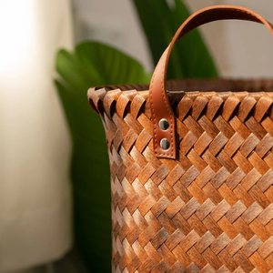 Handcrafted <b>Plant</b> Fiber Storage <b>Basket</b> Rectangle Multifunctional Clothing Organizer <b>For</b> Living Room Neatening With Pu Handles - Product Image 2