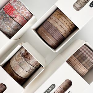 Baoren Retro RTS Juego de 8 Rollos de Cinta Adhesiva de Papel con Patrón Floral a Cuadros, Fácil de Rasgar, Adhesivo Acrílico, Decoración del Hogar, Decoración de Cuadernos - Product Image 4