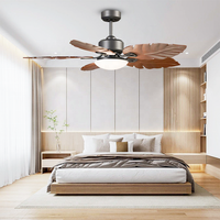 Ventilateur de plafond de style européen moderne, lustre LED, 5 pales, 6 vitesses, télécommande, finition bois, faible bruit, DC, salon