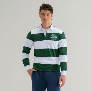 Chemise décontractée à manches longues rayée verte et blanche pour homme DAIMSTAR, col boutonné, tissu popeline respirant, idéale pour le printemps - Product Image 1