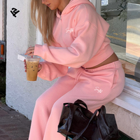 Survêtements pour femmes, streetwear, ensemble sweat-shirt à capuche court rose et pantalon de survêtement, ensemble de survêtement personnalisé pour femmes, ensembles 2 pièces