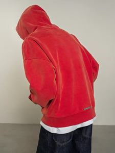 Felpa con Cappuccio da Uomo Rossa Lavata, Nuovo Stile <span class=keywords><strong>Americano</strong></span>, Pesante, Ricamata - Product Image 2