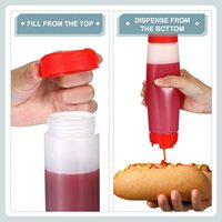 Bouteilles de sauce en plastique inversées rechargeables de 16 oz avec embout grand distributeur – Bouteille à condiments à presser