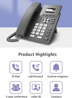 Teléfono VoIP para Oficina de Hotel con 2 Líneas SIP, 12 Teclas DDS, PoE, Doble 10M/100Mbps, SIP V2.0, Conferencia e Identificador de Llamadas