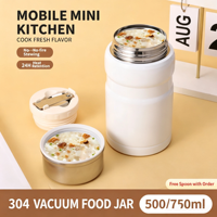Tasse à ragoût en acier inoxydable de 500 ml/17 oz en gros, avec couvercle et cuillère, double paroi sous vide en acier 18/8, sans BPA, pour le bureau