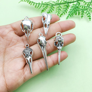 Pendentif en alliage d'argent antique rétro en forme de crâne d'oiseau, formes variées pour accessoires de bijoux DIY - Product Image 2