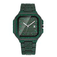 Montre entièrement sertie de diamants avec bracelet en diamants, design carré classique et tendance, montre-bracelet audacieuse et branchée