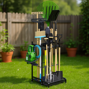 Organizador de Herramientas de Jardín de Metal Negro Resistente con Ganchos Largos, Soporte de Almacenamiento Exterior Duradero para Palas, Escobas y Herramientas - Product Image 2