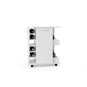 Cabot Wine Rack Bar Cart With Six Bottle Capacity White Finish Modern Design Home Furniture - Product Image 1